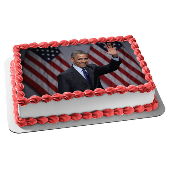 Barak Obama Day American Flags Edible Cake Topper Image ABPID54154 Supply