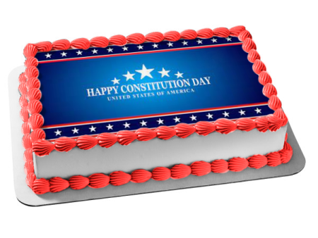 Happy Constitution Day Red White and Blue Stars Edible Cake Topper Image ABPID54223 on Sale