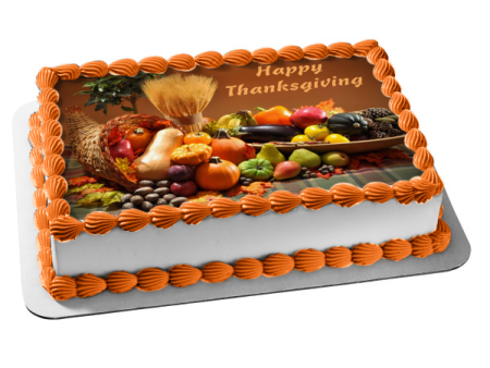 Happy Thanksgiving Fruits and Vegetables Edible Cake Topper Image ABPID54359 on Sale