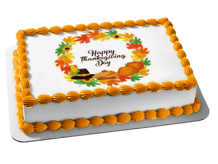 Happy Thanksgiving Day Pumpkins Pies Sunflowers Edible Cake Topper Image ABPID54354 Online Sale