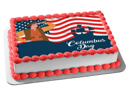 Columbus Day American Flag Edible Cake Topper Image ABPID54269 on Sale