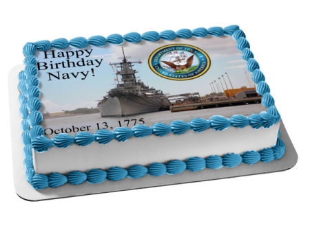 Happy Birthday Navy Naval Ship Edible Cake Topper Image ABPID54285 on Sale