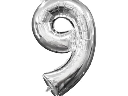 16  Balloon Number  9 - Silver, 1ct For Discount