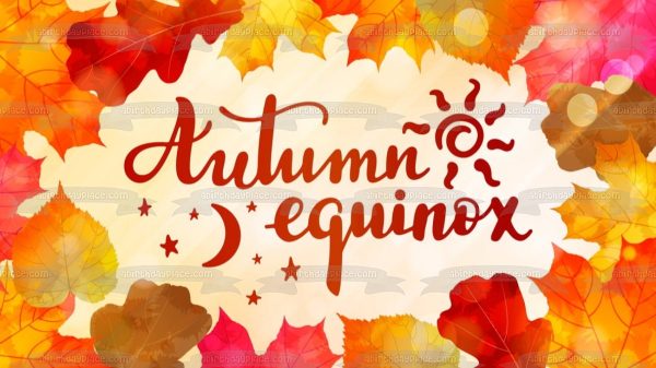 Autumn Equinox Fall Colored Leaves Edible Cake Topper Image ABPID54239 Supply