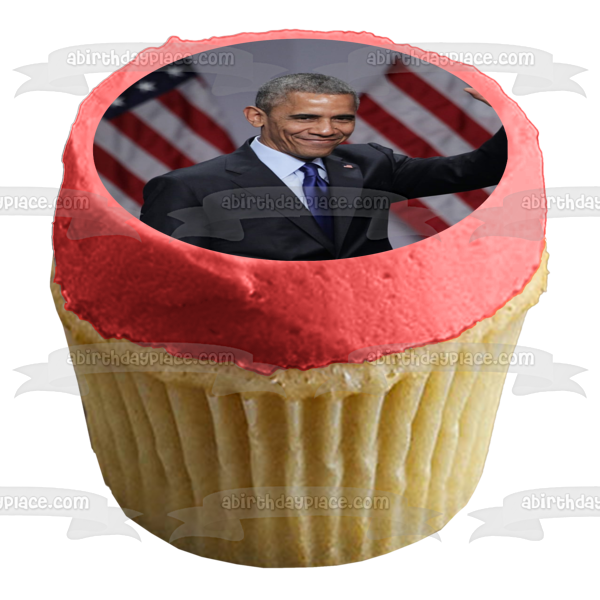 Barak Obama Day American Flags Edible Cake Topper Image ABPID54154 Supply