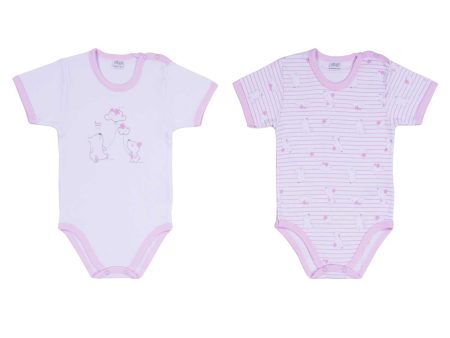 Ellepi - 2 Body con apertura sulla spalla a Maniche Corte 100% Cotone Rosa Sale