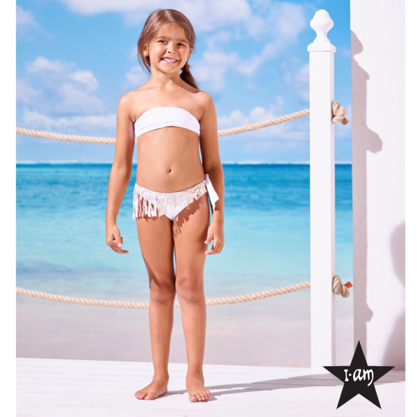 I Am Bikini - Bikini Bianco Con Frange Dorate Bambina Junior Online Hot Sale